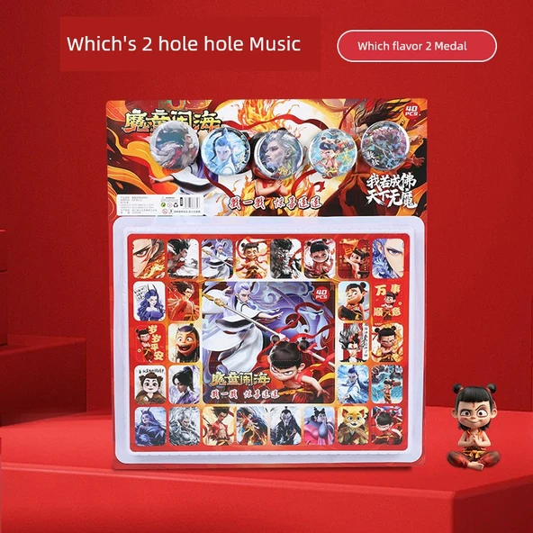 Nezha Sihirli Çocuk Kör Kutu - [40 Delikli Müzik Dürtme] Akrilik Kolye + 5 Rozet
