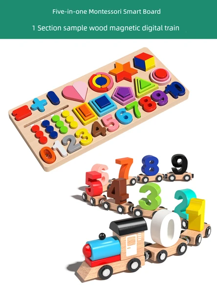Montessori Erken Eğitim Puzzle - Beş-in-Bir Arada Montessori Akıllı Tahta + 11 Kayın Manyetik Dijital Tren