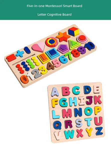 Montessori Erken Eğitim Puzzle - Beş-in-Bir Arada Montessori Akıllı Tahta + Harf Öğrenme Tahtası