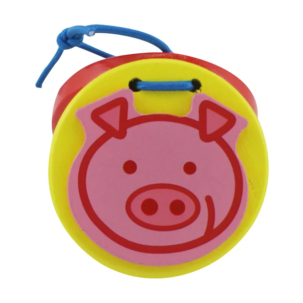 Ahşap Çocuk Kastanyet - Pembe Domuzcuk Desenli