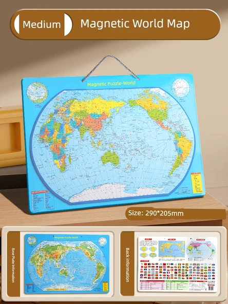 Manyetik Dünya Haritası Puzzle - Orta Boy (290*205mm)