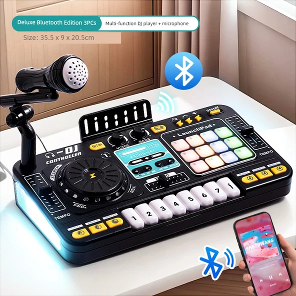 Çocuk DJ Disk Kayıt Oyuncak - Siyah DJ Mikrofonlu (USB Lityum Batarya, Bluetooth)