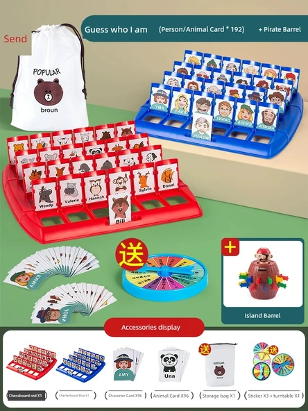Hafıza Geliştirici Kaydırmalı Puzzle - Lüks (2 Satranç Tahtası + 192 Hayvan/İnsan Kartı) Çark, Çanta ve Korsan Sandığı Hediyeli