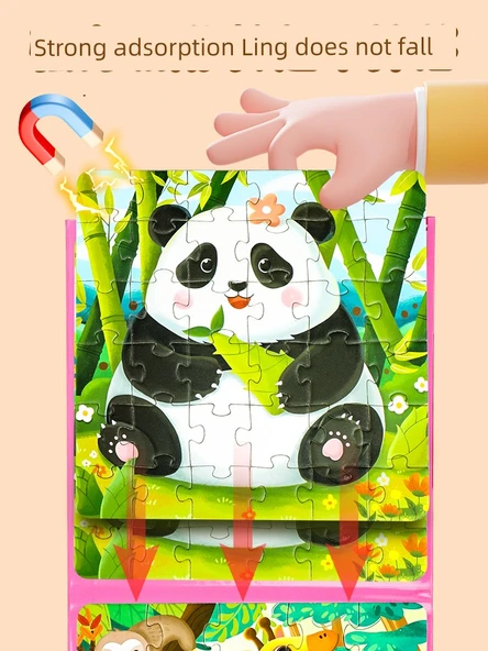 Manyetik Çocuk Puzzle - Aile Fotoğrafı 4 Kitap (Sevimli, Mutlu Hayvanlar, Taşıtlar, Dinozor) - 3