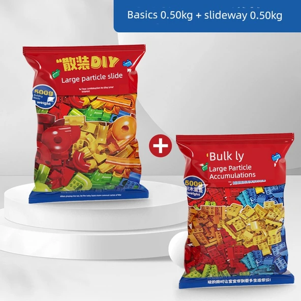 Büyük Parçacıklı DIY Oyuncak Yapı Blokları - Temel [0.50kg] + Kaydırak [0.50kg]