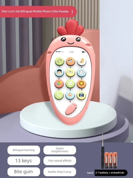 Bebek Müzikli Telefon Oyuncak - Pilli - Turp Jel - İki Dilli - Pudra Pembesi