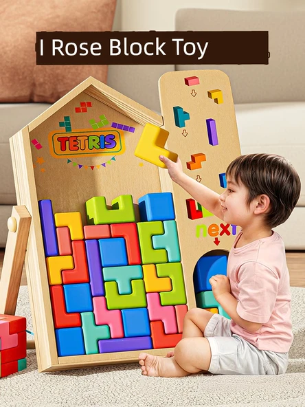 Tetris Eğitici Ahşap Blok Oyuncak - Tetris + Dijital Çevirme Oyunu - 2