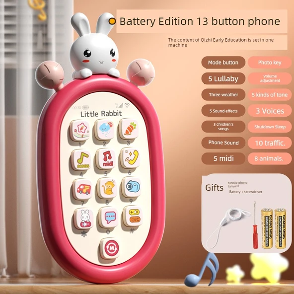 Bebek Oyuncak Telefon - 13 Tuşlu Pembe - Ses Kontrollü