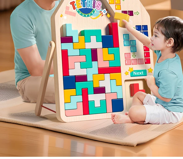 Tetris Puzzle Oyuncak - Büyük Boy - Altı Raylı Kaydırak ve Park Yeri (7 Kayın Arabalı) - Resim 8