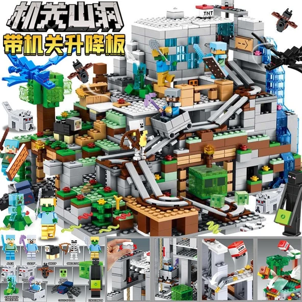 Minecraft Organ Mağarası Köyü Yapım Oyuncakları - Ayarlanabilir 5 Organlı Özel Organ Mağarası (3288 Parça)