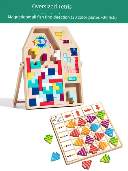 Tetris Puzzle Oyuncak - Büyük Boy - Manyetik Balık Bulma (30 Renkli Plaka + 20 Balık)