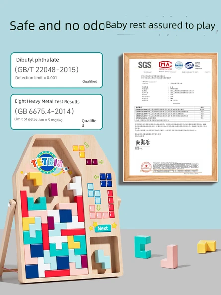 Tetris Puzzle Oyuncak - Büyük Boy - Altı Raylı Kaydırak ve Park Yeri (7 Kayın Arabalı) - Resim 6