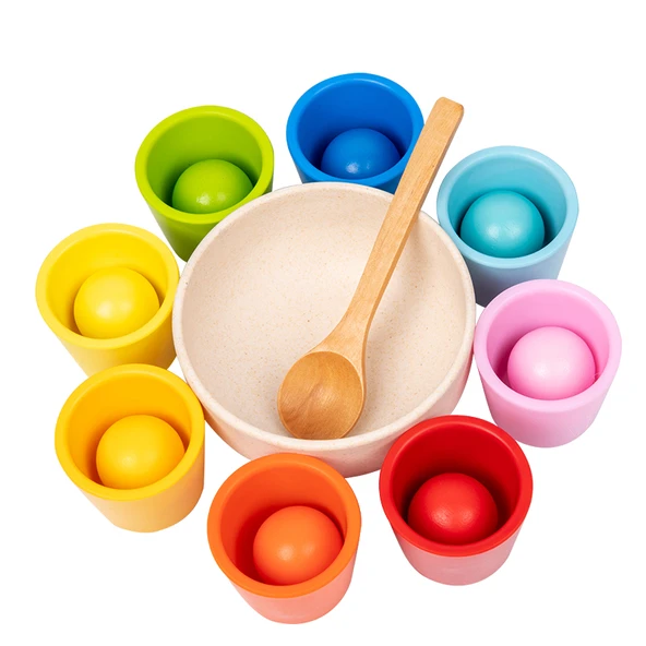 Montessori Renk Eşleştirme Oyunu - 8 Renkli Top ve Bardak
