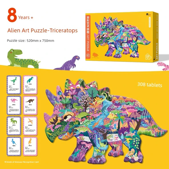 Triceratops Temalı Sanat Puzzle - 308 Parça