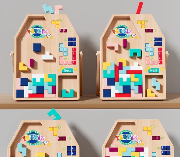 Tetris Puzzle Oyuncak - Büyük Boy - Altı Raylı Kaydırak ve Park Yeri (7 Kayın Arabalı) - Resim 10