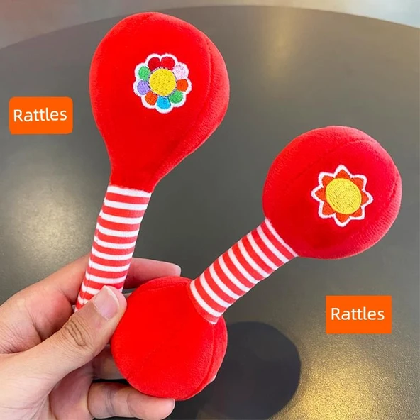 Yumuşak Kumaş Bebek Oyuncağı - Kırmızı Top + Dambıl - 10