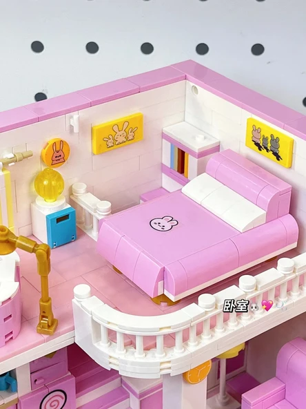 Şehir Manzaralı Ev Yapı Blokları - Tavşan Pembe Daire 1096 Parça (Lamba Şeritli) - 3