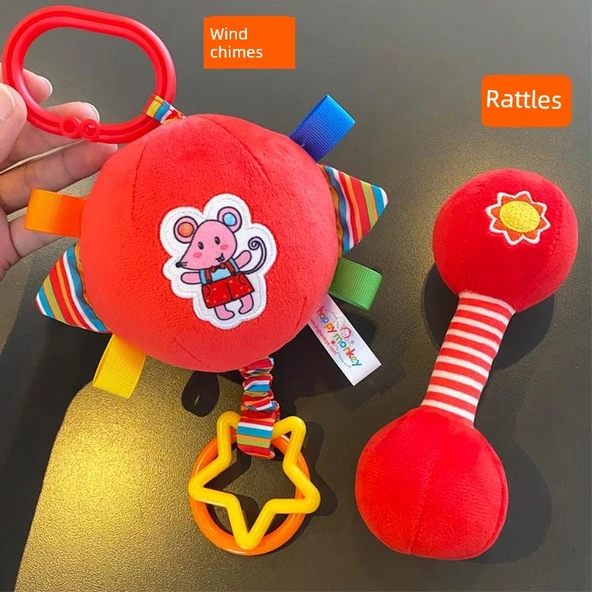 Yumuşak Kumaş Bebek Oyuncağı - Kırmızı Top + Dambıl - 8