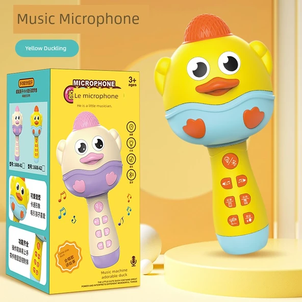 Çocuklar için Sevimli Ördek Mikrofonlu Karaoke Makinesi - Sarı (Model 2)