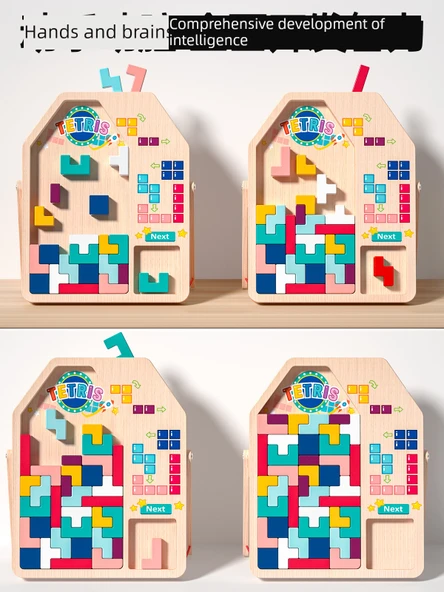 Tetris Puzzle Oyuncak - Büyük Boy - Altı Raylı Kaydırak ve Park Yeri (7 Kayın Arabalı) - Resim 4