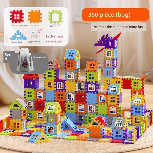 Çocuklar için Eğitici Blok Oyuncak - 360 Parça Çanta (78 Pencere Rafı)
