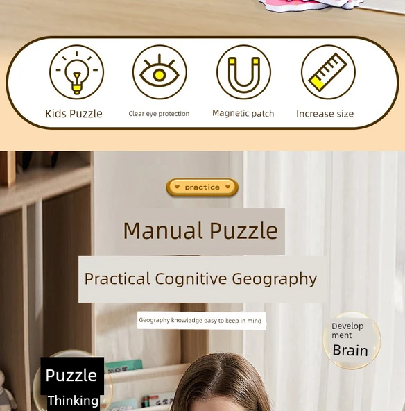 Orta Boy Manyetik Çin Haritası Puzzle - Kancalı ve Askılı - 10