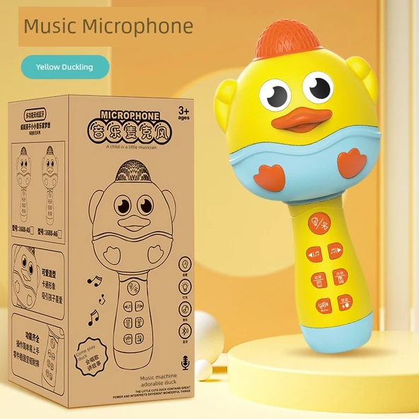 Çocuklar için Sevimli Ördek Mikrofonlu Karaoke Makinesi - Sarı (Model 1)
