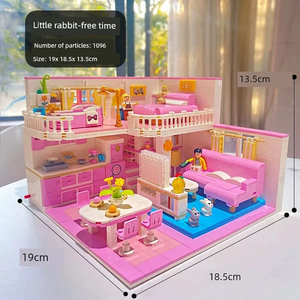 Şehir Manzaralı Ev Yapı Blokları - Tavşan Pembe Daire 1096 Parça (Lamba Şeritli) - 7