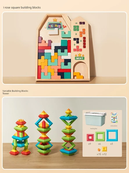 Tetris Eğitici Yapı Blokları Oyuncak - Tetris Blokları + Değişken Kule