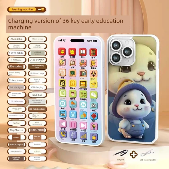 Çocuk Oyuncak Telefon - Tavşan Model Şarjlı - 36 Tuşlu