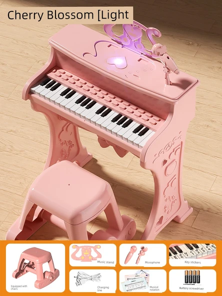 Çocuk Elektronik Klavye Piyano - Pembe - Işıklı