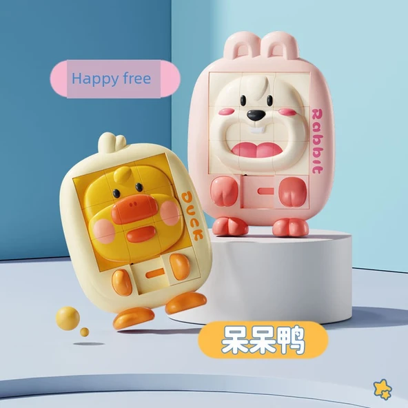 Çizgi Film Hayvan Klotski Puzzle - 2'li Paket Dumb Duck ve Happy Rabbit