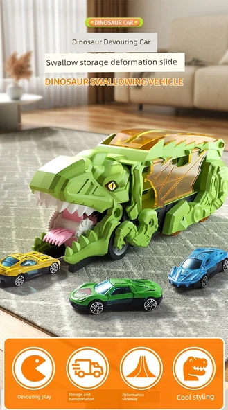 Dinozor Yutan Araba Oyuncak Seti - Kırmızı, 8 Alaşım Araba - 8