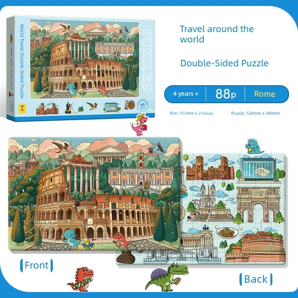 Roma Temalı Çift Taraflı Puzzle - 88 Parça (4-6 Yaş)