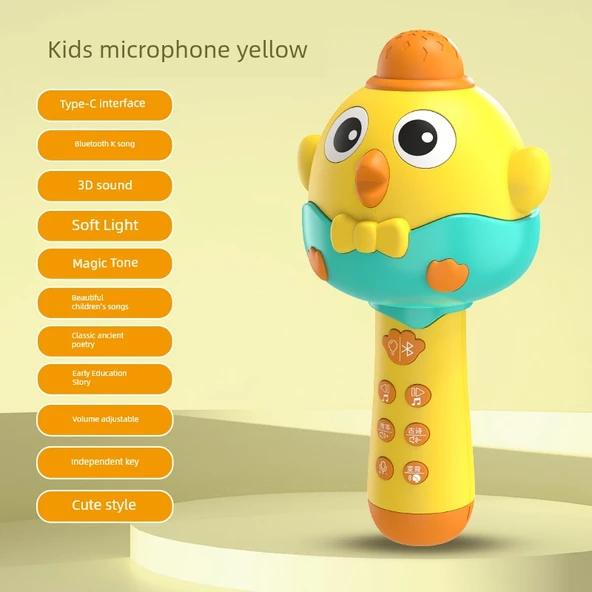 Kablosuz Çocuk Mikrofonu - Meng Ji Sarı - Erken Eğitim, Bluetooth, Sihirli Ses, USB Şarj
