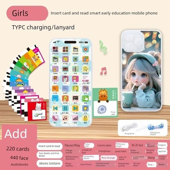 Çocuk Eğitici Oyuncak Telefon - Küçük Prenses - 32 Tuş - 440 Kart
