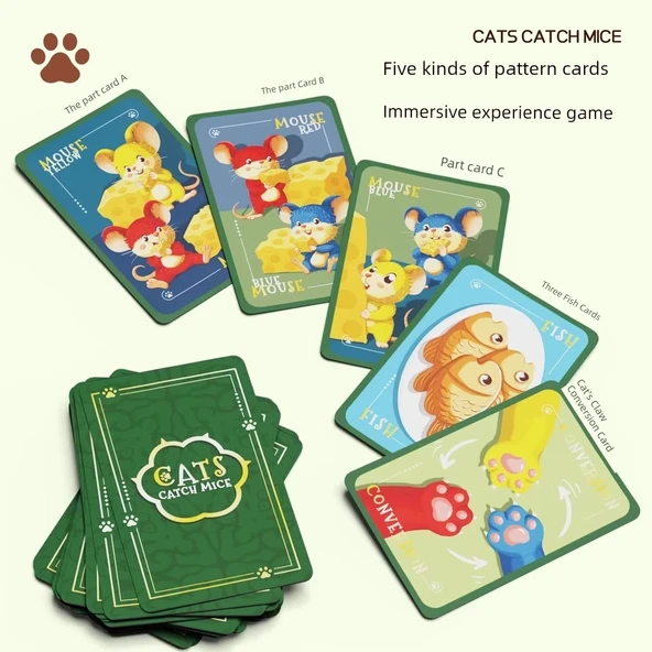 Çocuk Zeka Geliştirme Oyuncakları - Kedi ve Fare Masa Oyunu Seti [6 Kedi ve 72 Kart] - 3