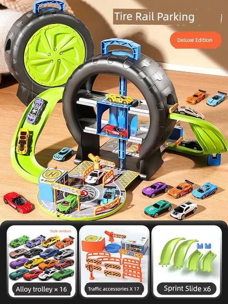 Çocuk Oyuncak Araba Puzzle Seti - Top Versiyon [16 Alaşım Araba + Yol İşaretleri]