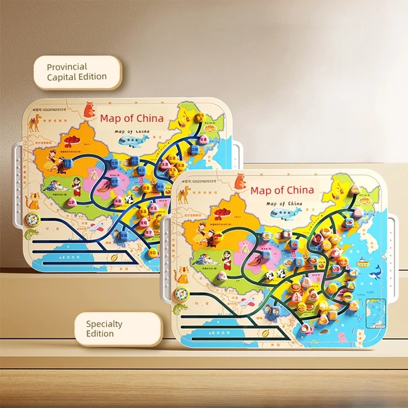 3D Çin Haritası Puzzle - İl Başkentleri, Yöresel Ürünler Versiyonu