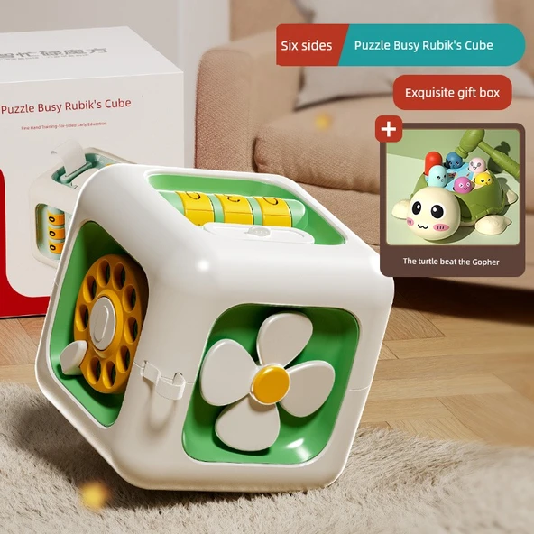 Montessori Eğitici Küp Oyuncak - Rubik Küp Yeşil + Kaplumbağa ve Köstebek