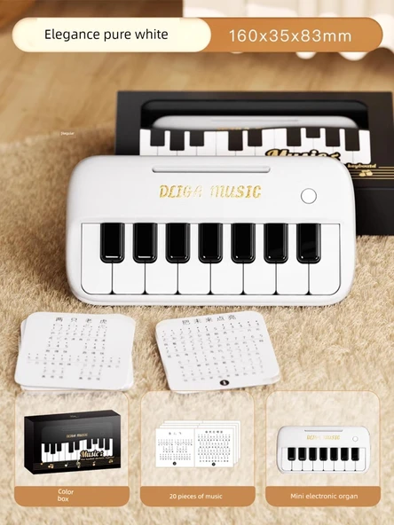 Çocuk Elektronik Klavye Mini Cep Piyano - Beyaz, Müzikli