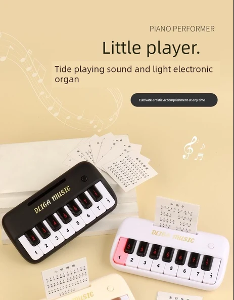 Çocuk Elektronik Klavye Mini Cep Piyano - Bej, Piyano Notalı - 8