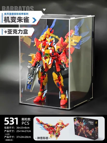 Akrilik Kapaklı Mekanik Kiraz Kuşu Dinozor Mecha Yapı Blokları