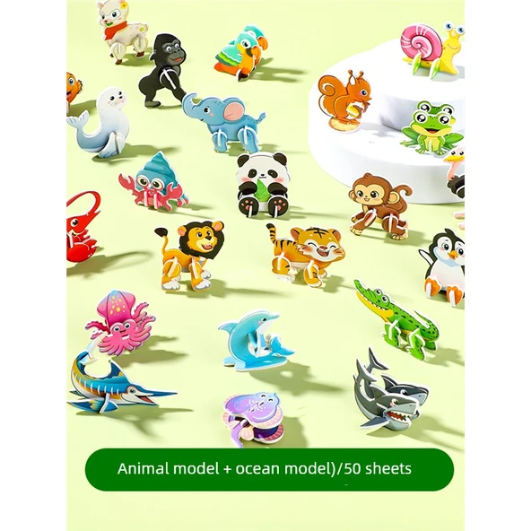 3D Puzzle Kart Oyuncak - Hayvanlar + Okyanus - 50 Parça