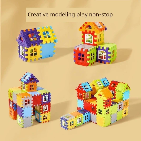 Çocuklar için Ev Yapı Blokları - 228 Parça - Saklama Kutulu - 55 Pencere Parçalı - Resim 5