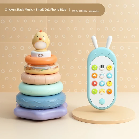 Tavuk Denge Oyunu ve Küçük Oyuncak Telefon (Mavi)