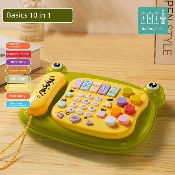 Bebek Müzikli Telefon Oyuncak - 10 Oyunlu Kurbağa Temel Model - Bataryalı