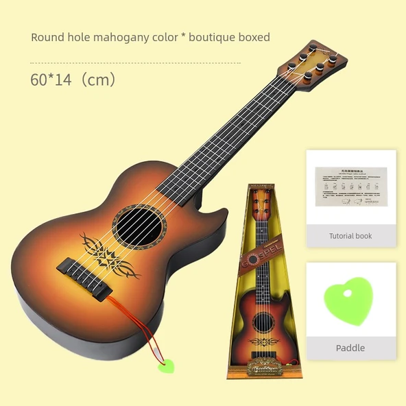 Çocuk Ukulele Gitar 60cm Yuvarlak Delikli Maun Rengi
