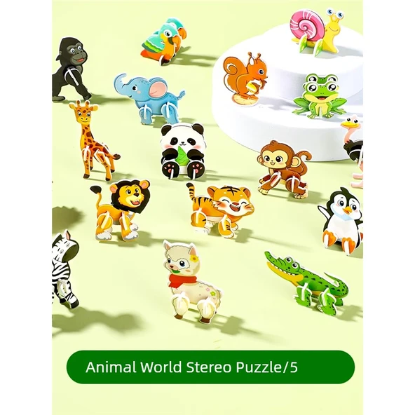 3D Puzzle Kart Oyuncak - Hayvanlar Dünyası - 5 Parça