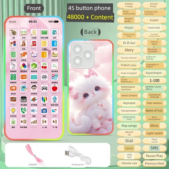 Çocuk Eğitici Oyuncak Telefon - 45 Tuş Sevimli Kedi